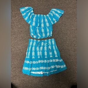 Elan Turquoise Blue Embroidered Mini Skirt Set. ( top is a M & skirt is a S)